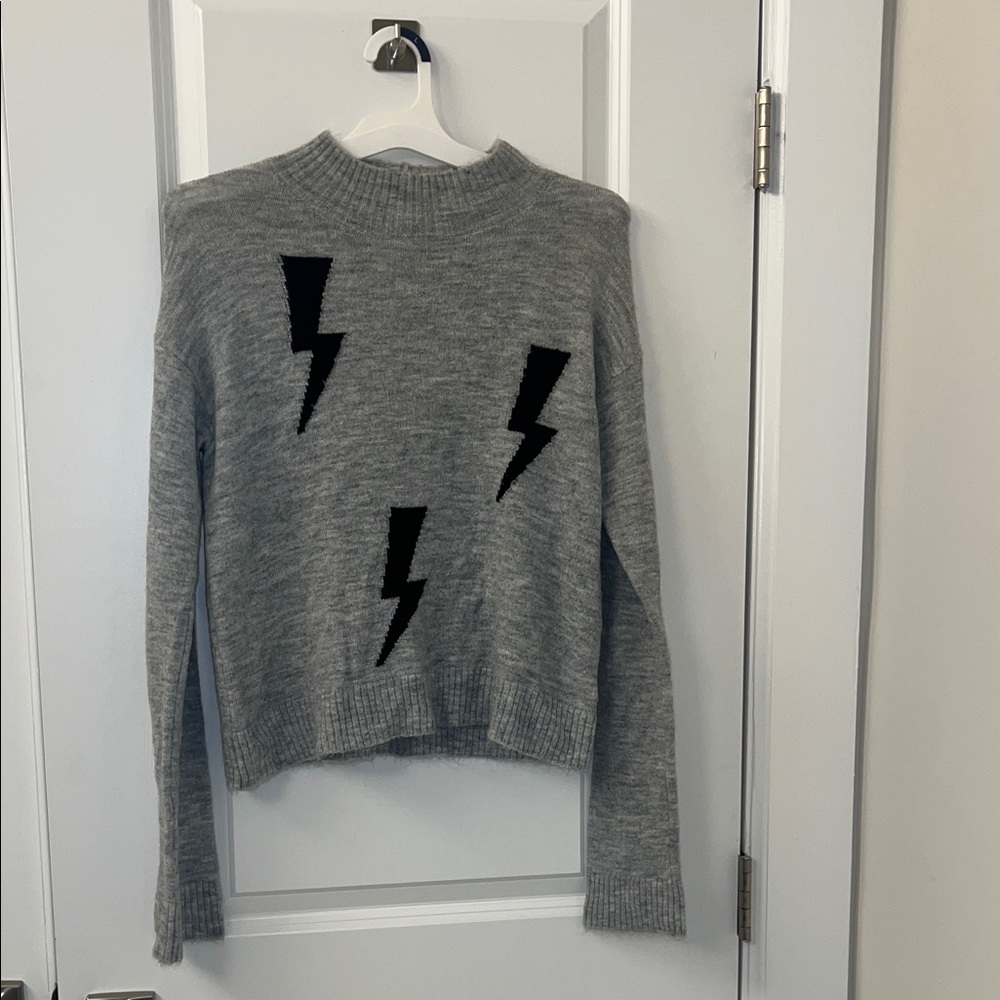 Express Gray Sweater with Black Lightning Bolts